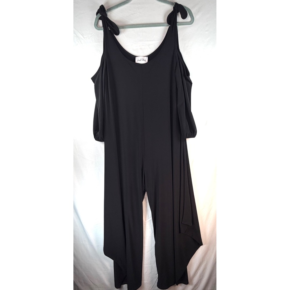 Joseph Ribkoff Black Cold Shoulder Wide Leg Jumpsuit Tie Straps Size 8 Bulgarian